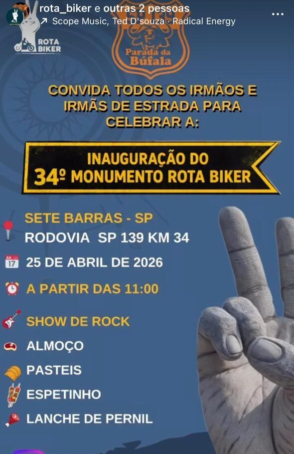 INAUGURAÇÃO DO 34º MONUMENTO ROTA BIKER EM SETE BARRAS PROMETE MOVIMENTAR MOTOCICLISTAS